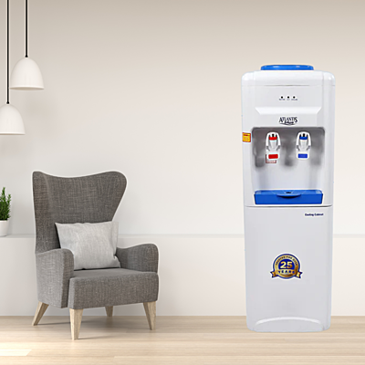 Office setting with an Atlantis Blue H/C water dispenser in the corner. Office setting with an Atlantis Blue H/C water dispenser in the corner.