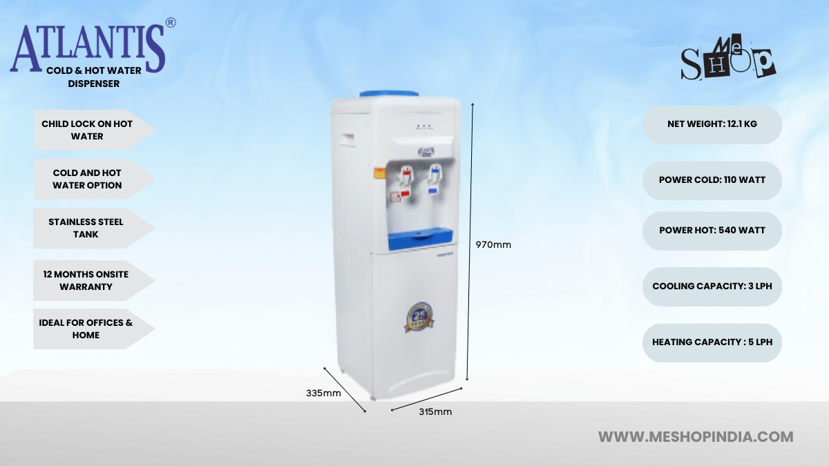 Infographic image of Atlantis Blue Hot and Cold water dispenser Infographic image of Atlantis Blue Hot and Cold water dispenser