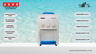 Infographic image of Usha Instafresh Table Top water dispenser Infographic image of Usha Instafresh Table Top water dispenser