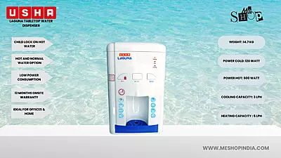 Infographic image of Usha Laguna Table Top water dispenser Infographic image of Usha Laguna Table Top water dispenser