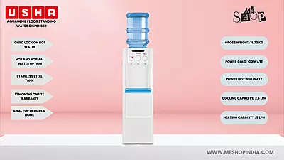 Infographic image of Usha Aquagenie Floor standing water dispenser Infographic image of Usha Aquagenie Floor standing water dispenser