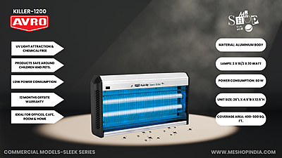 Infographic image of Avro flykil-lite killer 1200 Sleek Series flying insect killer Infographic image of Avro flykil-lite killer 1200 Sleek Series flying insect killer