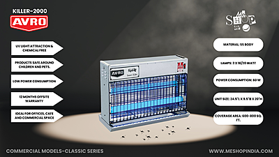 Infographic image of Avro Flykil lite killer 2000 SS body Electronic insect killer Machine Infographic image of Avro Flykil lite killer 2000 SS body Electronic insect killer Machine