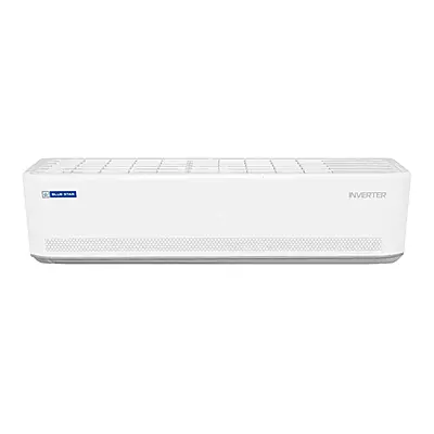 Close-up of the Blue Star Inverter Split AC indoor unit, showcasing its modern design and display. Close-up of the Blue Star Inverter Split AC indoor unit, showcasing its modern design and display.